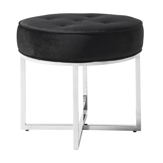 Loudon Velvet Accent Stool In Black With Silver Legs_2
