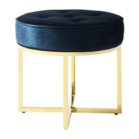 Loudon Velvet Accent Stool In Blue With Gold Legs_2