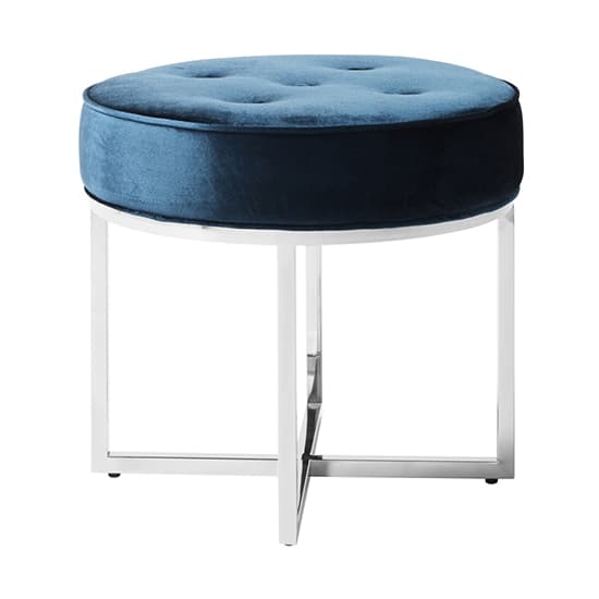 Loudon Velvet Accent Stool In Blue With Silver Legs_2