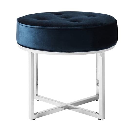 Loudon Velvet Accent Stool In Blue With Silver Legs_1