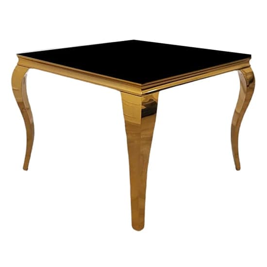 Laval Square Black Glass Dining Table With Gold Curved Legs_3