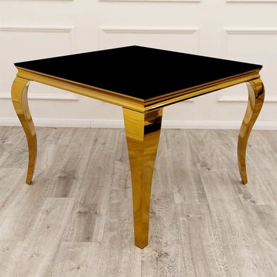 Laval Square Black Glass Dining Table With Gold Curved Legs_1