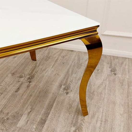Laval Square White Glass Dining Table With Gold Curved Legs_2