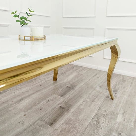 Laval White Glass Dining Table With Gold Curved Legs_2