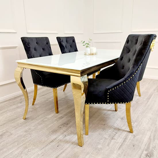 Laval White Glass Dining Table With Gold Curved Legs_3