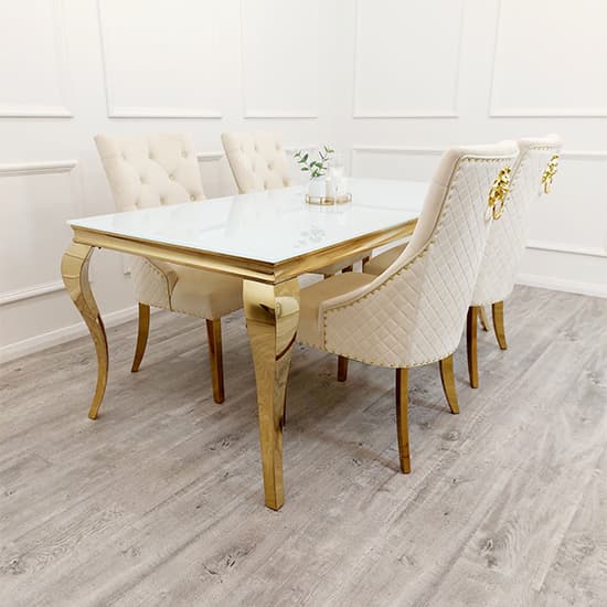 Laval White Glass Dining Table With Gold Curved Legs_4