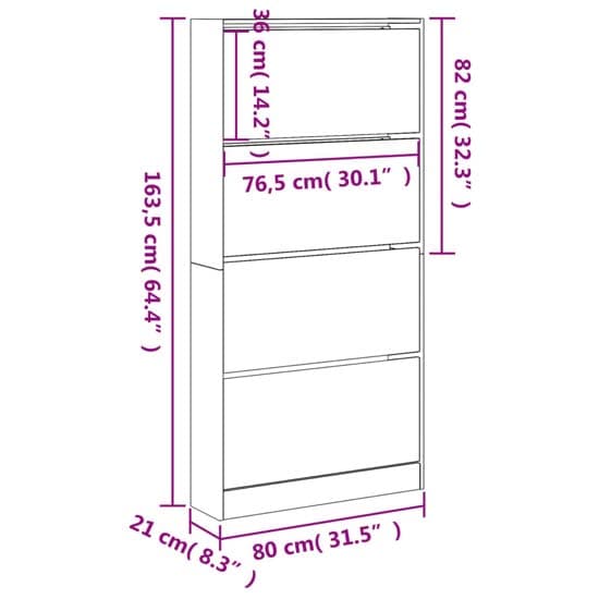 Lowell Shoe Storage Cabinet With 4 Flip-Drawers In Brown Oak_6
