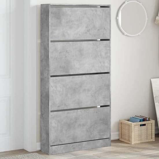 Lowell Shoe Storage Cabinet With 4 Flip-Drawers In Concrete Effect_1