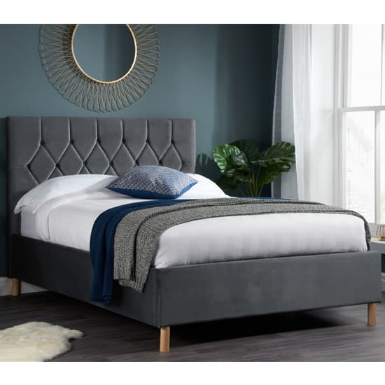 Loxley Fabric Upholstered Small Double Bed In Grey