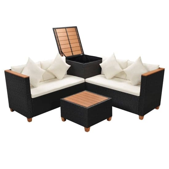 Loxton Rattan 4 Piece Garden Lounge Set With Cushions Black_2