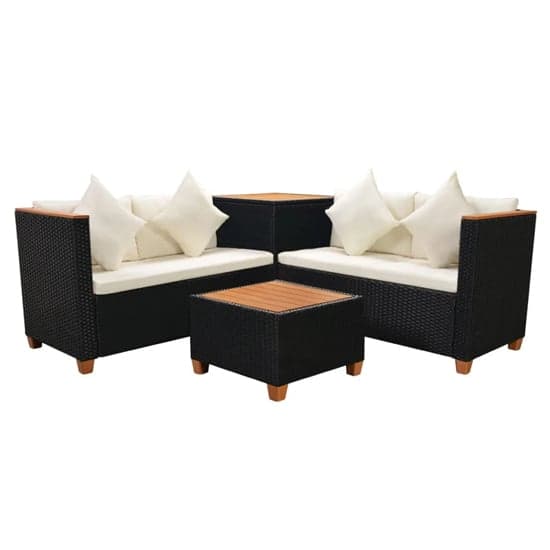 Loxton Rattan 4 Piece Garden Lounge Set With Cushions Black_4