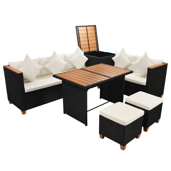 Loxton Rattan 7 Piece Garden Lounge Set With Cushions Black_2