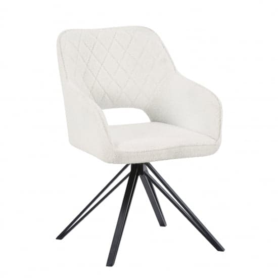 Lublin Swivel White Boucle Fabric Dining Chairs In Pair_2