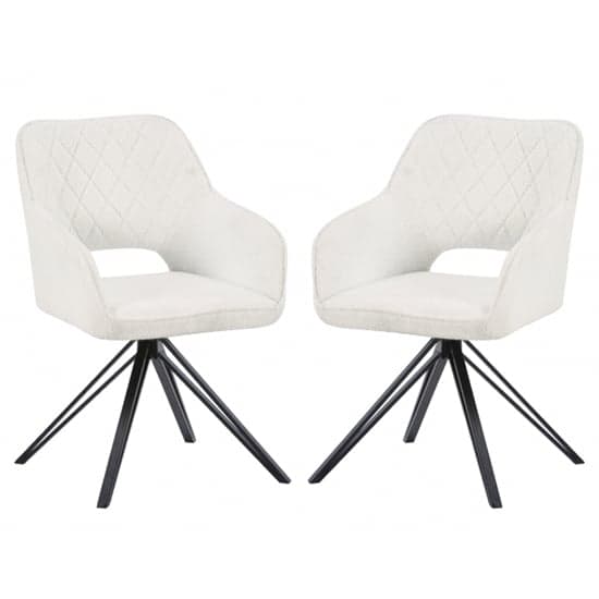 Lublin Swivel White Boucle Fabric Dining Chairs In Pair_1