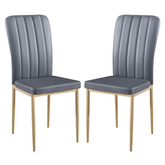 Lucca Grey Faux Leather Dining Chairs With Gold Legs In Pair_1