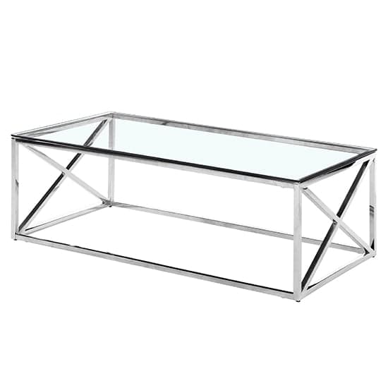 Luss Clear Glass Coffee Table With Silver Stainless Steel Frame_1