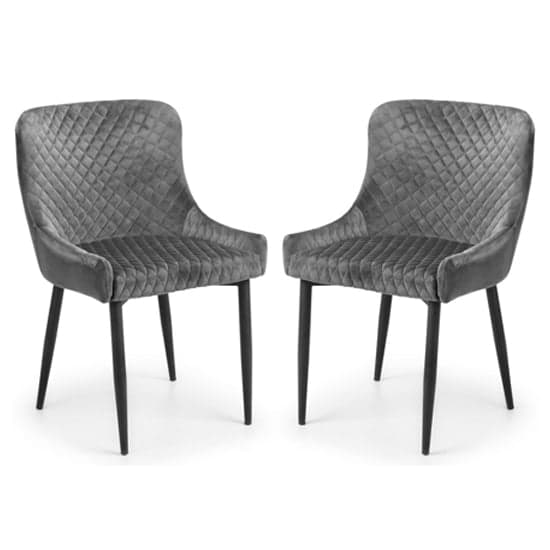 Lakia Grey Velvet Dining Chairs With Black Legs In Pair_1