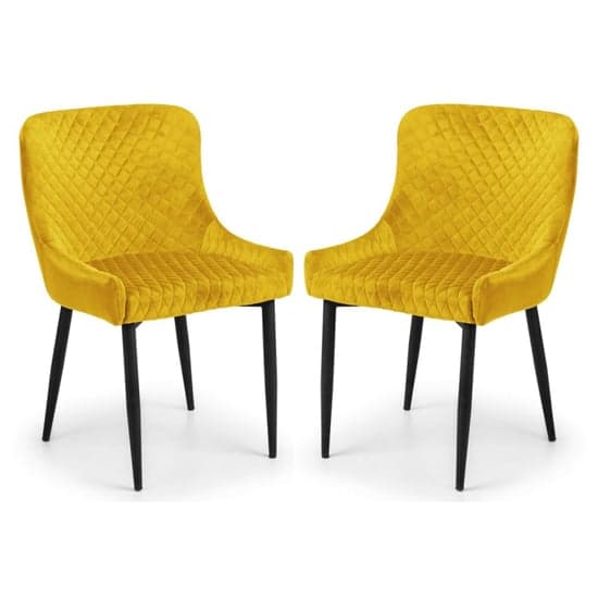 Lakia Mustard Velvet Dining Chairs With Black Legs In Pair_1