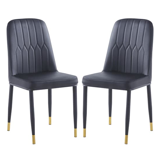 Luxor Black Faux Leather Dining Chairs With Gold Feet In Pair_1