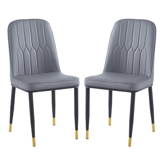 Luxor Grey Faux Leather Dining Chairs With Gold Feet In Pair_1