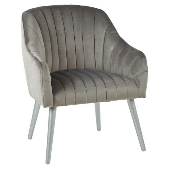 Luxury Upholstered Velvet Armchair With Silver Legs In Grey_2