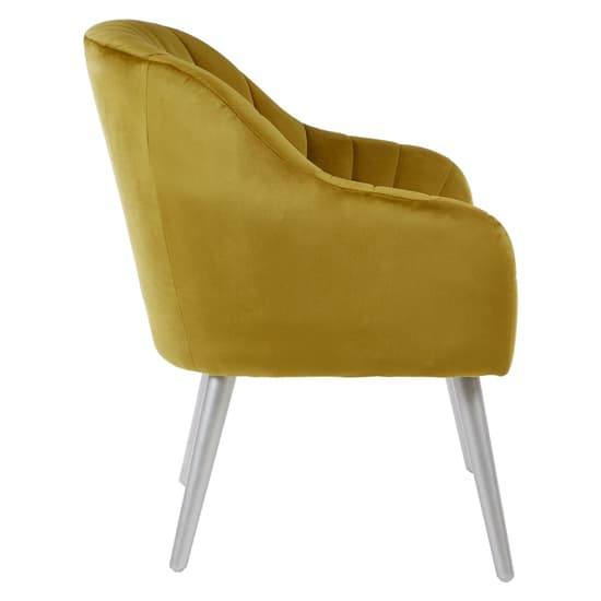 Luxury Upholstered Velvet Armchair With Silver Legs In Mustard_3