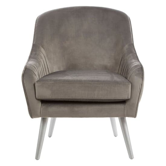 Luxury Upholstered Velvet Armchair With Wooden Legs In Grey_2