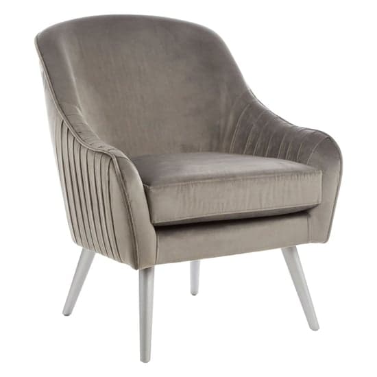 Luxury Upholstered Velvet Armchair With Wooden Legs In Grey_1