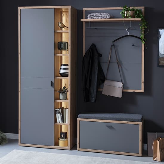 Lviv Hallway Storage Cabinet In Grey With 1 Door And LED | Furniture in ...