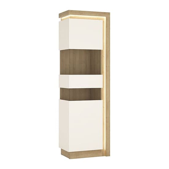 Lyco High Gloss Tall Display Cabinet Left In Oak White And LED_1