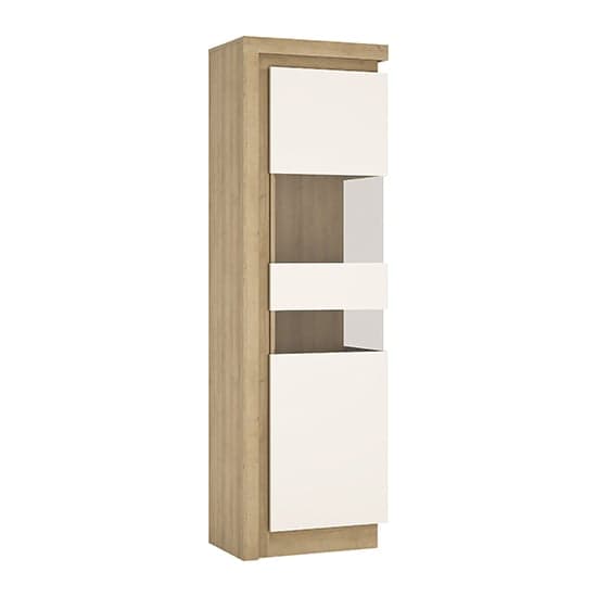 Lyco High Gloss Tall Display Cabinet Right In Oak White And LED_2