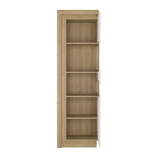 Lyco High Gloss Tall Display Cabinet Right In Oak White And LED_3