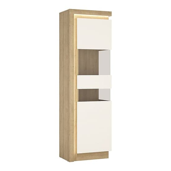 Lyco High Gloss Tall Display Cabinet Right In Oak White And LED_1