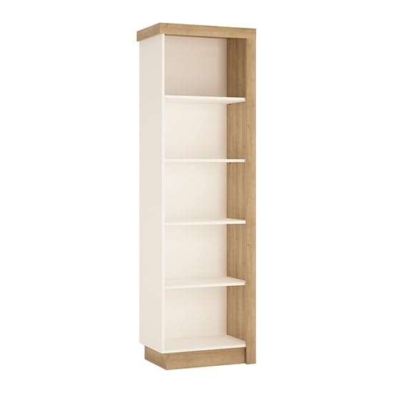 Lyco Left Handed Bookcase In Riviera Oak And White High Gloss_1