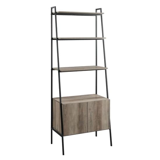 Lynn Industrial Modern Ladder Bookcase With Cabinet In Grey_4