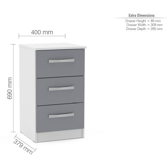Lynn High Gloss Bedside Cabinet In Grey And White_2