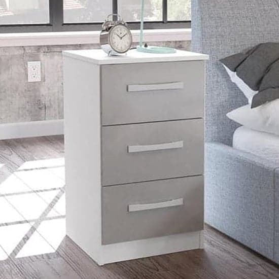 Lynn High Gloss Bedside Cabinet In Grey And White_1
