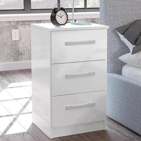 Lynn High Gloss Bedside Cabinet In White_1