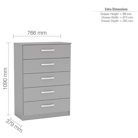 Lynn High Gloss Chest Of 5 Drawers In Grey_3