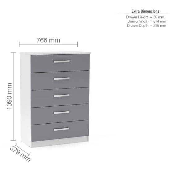 Lynn High Gloss Chest Of 5 Drawers In Grey And White_2