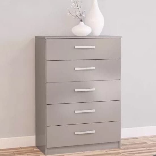 Lynn High Gloss Chest Of 5 Drawers In Grey_1