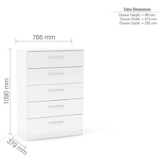 Lynn High Gloss Chest Of 5 Drawers In White_2