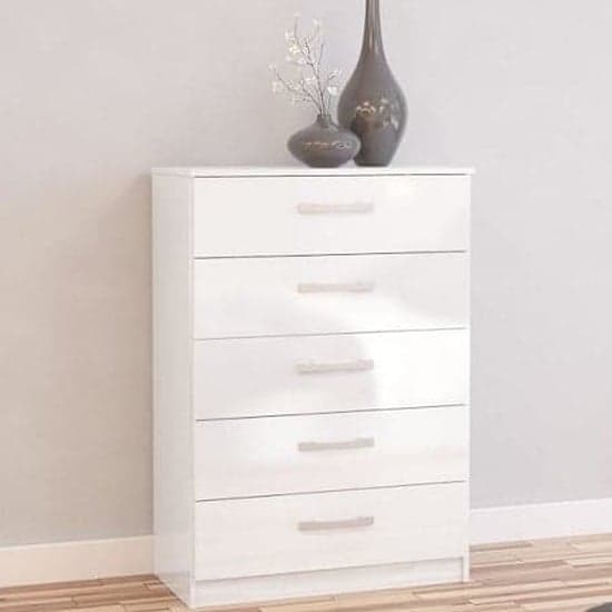 Lynn High Gloss Chest Of 5 Drawers In White_1