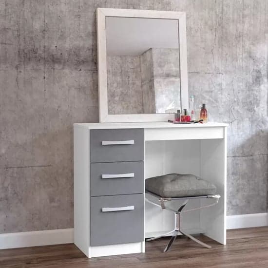 Lynn High Gloss Dressing Table With 3 Drawers In Grey And White_1