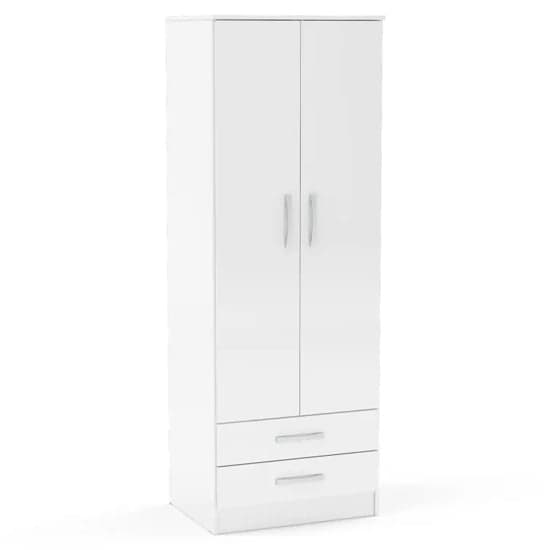 Lynn High Gloss Wardrobe With 2 Doors And 2 Drawers In White_2