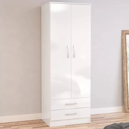 Lynn High Gloss Wardrobe With 2 Doors And 2 Drawers In White_1