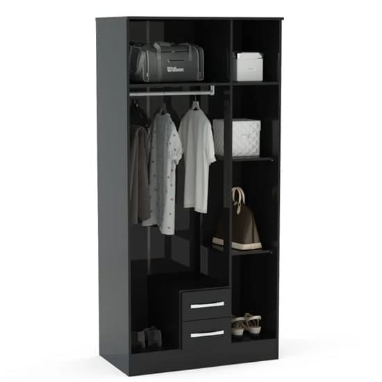Lynn Mirrored Wardrobe With 3 Door In Black High Gloss_3