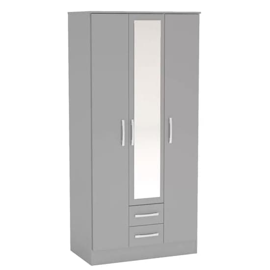 Lynn Mirrored Wardrobe With 3 Door In Grey High Gloss_2