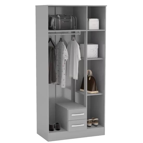 Lynn Mirrored Wardrobe With 3 Door In Grey High Gloss_3