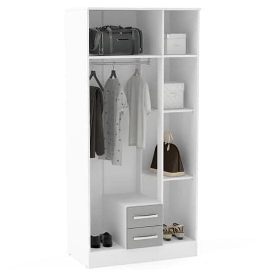 Lynn Mirrored Wardrobe With 3 Door In Grey And White High Gloss_2